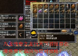 九龙传奇之龙行天下游戏存在哪些常见漏洞与应对攻略? 九龙传奇之龙行天下游戏存在哪些常见漏洞与应对攻略?
